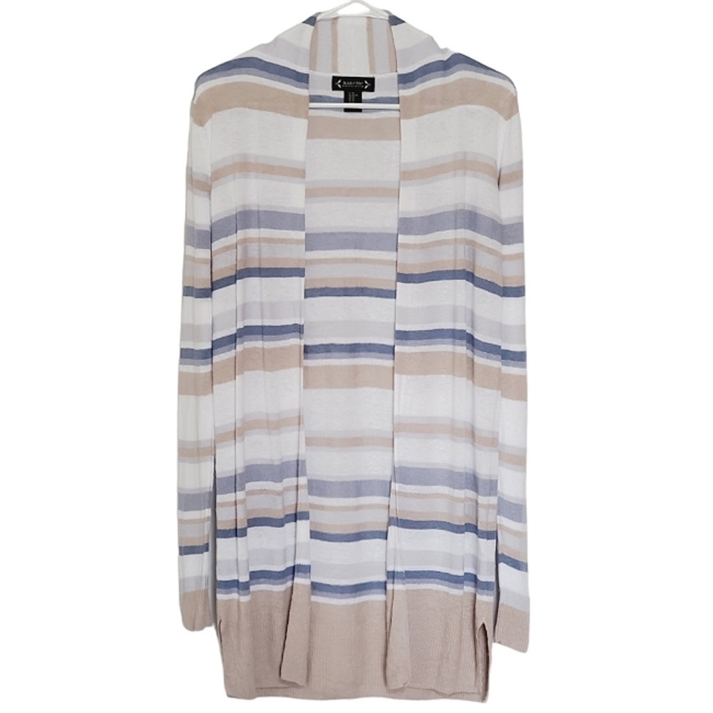 2515 * Nanette Lepore Long Sleeve Open Cardigan White Blue Tan Size XS